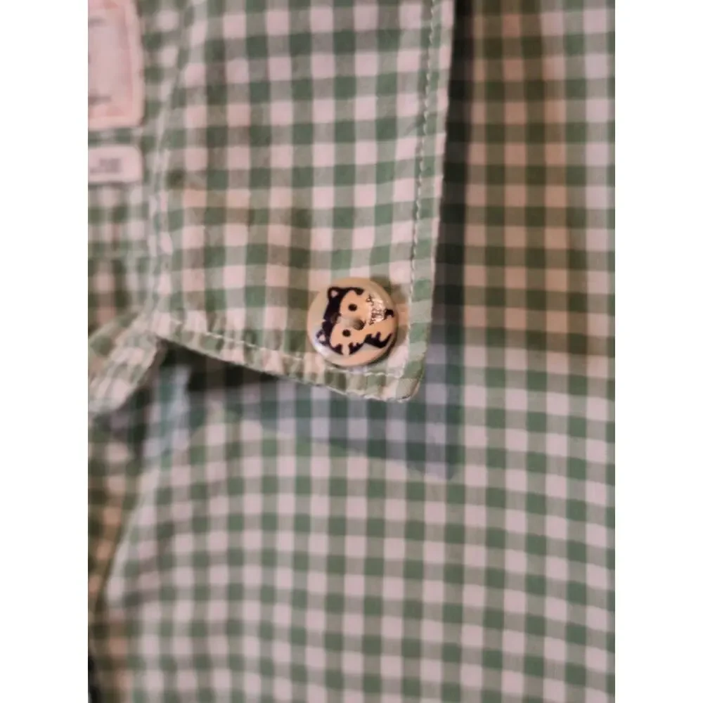 GAP Shirt Women's Large Sage Green Micro Check Kitten Button Classic Preppy - Picture 3 of 10